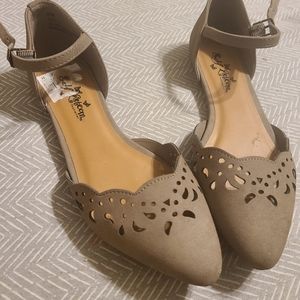 Laser Cut Faux Suede Greige Ballet Flats